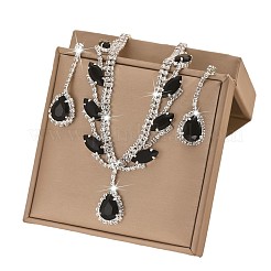 Teardrop Alloy Rhinestone Pendant Necklaces & Stud Dangle Earrings Sets&nbsp;FS-WG1DC8E-02