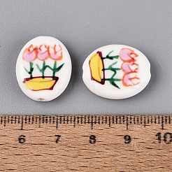 Hand Painted Tulip Flower Oval Porcelain Beads&nbsp;PORC-N012-11C