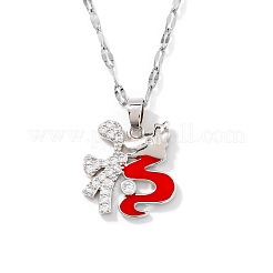 Brass Pave Clear Cubic Zirconia Red Dragon Zodiac Chinese Character Fu Pendant Necklaces with Enamel&nbsp;BL6049-1