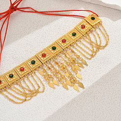 Ramadan & Eid Mubarak Brass Middle Eastern Square Tassel Choker Necklaces for Women's Party Accessories&nbsp;QC1236