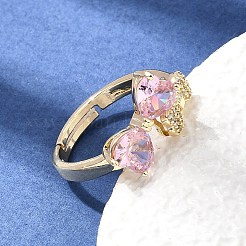 Brass Micro Pave Clear Cubic Zirconia Cuff Open Rings&nbsp;CU-CBA5C10-15G