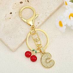 Brass Micro Pave Clear Cubic Zirconia Letter Pendant Keychain&nbsp;KEYC-SW00015-C