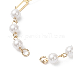 Round White Shell Pearl & Brass Paperclip Chain Bracelet Making&nbsp;AJEW-JB01426