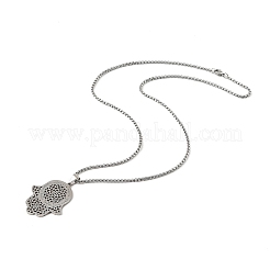 201 Stainless Steel Hollow Religion Hamsa Hand Pendant Necklaces&nbsp;LS-NJEW-M086-01P