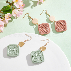 2 Pairs 2 Colors Polymer Clay Rhombus Dangle Earrings&nbsp;EJEW-FI0001-05