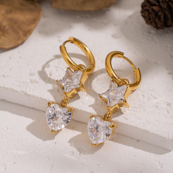 304 Stainless Steel Star with Heart Hoop Earrings&nbsp;XZ0097