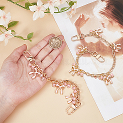 2Pcs 2 Styles Alloy Enamel Pink Bowknot Charm Cable Chain Purse Decorative Chains&nbsp;HJEW-BBC0001-49