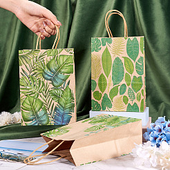 6Pcs 3 Styles Rectangle Paper Leaf Printed Bags with Handles&nbsp;CARB-TA0001-10