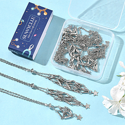 6Pcs 3 Styles Star Moon Stainless Steel Braided Chain Macrame Pouch Empty Stone Holder Pendant Necklace Making&nbsp;NJEW-SC0001-45