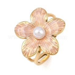 304 Stainless Steel with Plastic Pearls Cuff Open Rings&nbsp;RJEW-Z132-06G