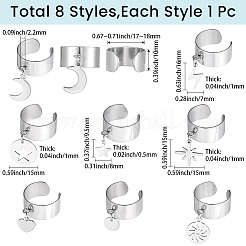 8Pcs 304 Stainless Steel Open Cuff Rings&nbsp;RJEW-SC00001