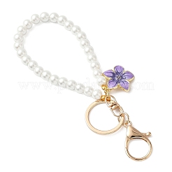 4Pcs 4 Colors Alloy Enamel Flower Charm with Plastic Pearl Beaded Pendant Decorations&nbsp;HJEW-JM04330