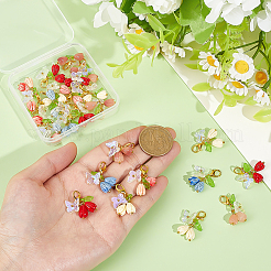 25Pcs 5 Colors Rose Butterfly Resin Pendant Decoration&nbsp;HJEW-PH02310