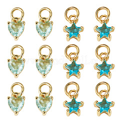 12Pcs 2 Styles Brass Micro Pave Cubic Zirconia Charms&nbsp;KK-TA0008-70E
