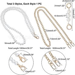 3Pcs 3 Style Acrylic Imitation Pearl Beads & ABS Plastic & Iron Curb Link Bag Strap Chains&nbsp;FIND-WR0002-04