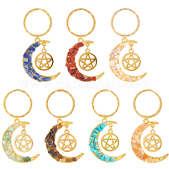 Chakra Theme Moon & Star Alloy Gemstone Keychain&nbsp;KEYC-SC0001-49