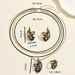 201 Stainless Steel Mask Stud Earrings & Pendant Necklaces & Rings Sets for Women&nbsp;AB3701