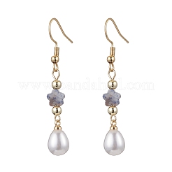 Flower with Teardrop 304 Stainless Steel ABS Plastic Imitation Pearl Dangle Earrings&nbsp;EJEW-JE06419