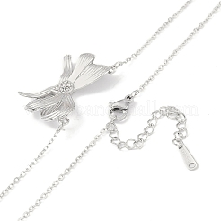 304 Stainless Steel Crystal Rhinestone Cable Chain Bowknot Pendant Necklaces for Women&nbsp;NJEW-C055-08P