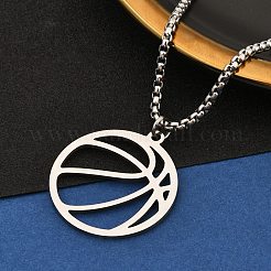 201 Stainless Steel Laser Cut Basketball Pendant Box Chain Necklaces for Women Men&nbsp;NJEW-Q004-04P