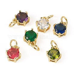 6Pcs 6 Colors Brass Pave Cubic Zirconia Pendants&nbsp;KK-TA0002-15