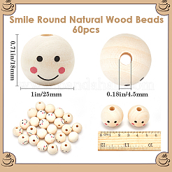 60Pcs Printed Natural Wood European Beads&nbsp;WOOD-GF0002-19B