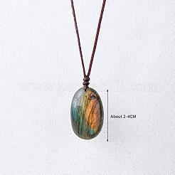 Nuggets Natural Labradorite Pendant Adjustable Cord Necklaces&nbsp;FS-WG568C8-01
