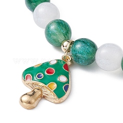 Resin Imiattion Cat Eye Beaded Stretch Bracelet with Mushroom Alloy Enamel Charms&nbsp;BJEW-JB09571