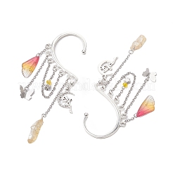 Wing Resin & Natural Quartz Crystal Points Beaded Dangle Earrings&nbsp;EJEW-TA00522