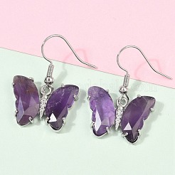 Natural Amethyst Brass Dangle Earrings&nbsp;EJEW-M081-01P-05