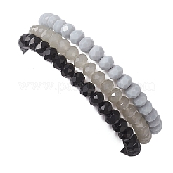 3Pcs Faceted Imitation Jade & Opaque Glass Rondelle Beaded Stretch Bracelets for Women&nbsp;BJEW-JB12563-04