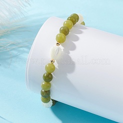 Natural Chinese Jade/Southern Jade & Trochid Shell/Trochus Shell Beaded Stretch Bracelets for Women&nbsp;BJEW-TA00716