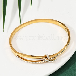 201 Stainless Steel with Rhinestone Bangles for Women&nbsp;BJEW-B138-03G