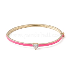 Clear Cubic Zirconia Heart Bangle with Enamel&nbsp;BJEW-F430-01-G