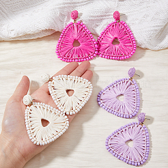 3 Pairs 3 Colors Raffia Grass Braided Triangle Dangle Stud Earrings for Women&nbsp;EJEW-FI0002-28
