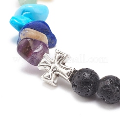 Natural & Synthetic Gemstone Chips Stretch Bracelet with Alloy Cross&nbsp;BJEW-JB08583