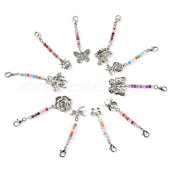 10Pcs Transparent Glass Round Bead & Tibetan Style Alloy Pendant Decoraton&nbsp;HJEW-TAC0067