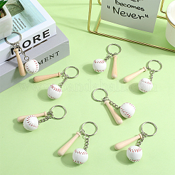 12Pcs Mini Baseball PU Leather Pendant Keychain with Wood Baseball Bat&nbsp;DIY-SP0001-51A