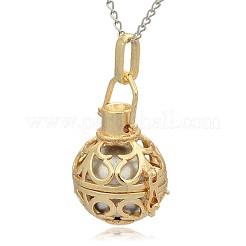 Golden Tone Brass Hollow Round Cage Pendants&nbsp;KK-J235-04G