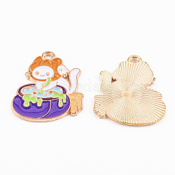 Light Gold Tone Alloy Enamel Pendants&nbsp;ENAM-T018-15