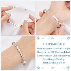 3Pcs Egg Shaped 201 Stainless Steel Grooved Hinged Bangles&nbsp;STAS-UN0048-67