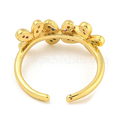 Flower Rack Plating Brass Micro Pave Cubic Zirconia Open Cuff Rings for Women&nbsp;RJEW-N047-01G-01-RS