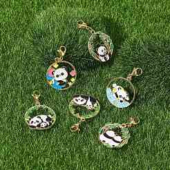 Round Ring with Panda Alloy Enamel Pendant Decorations&nbsp;HJEW-JM01042