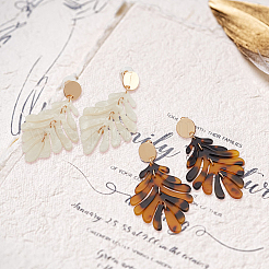 2 Pairs 2 Colors Acrylic Tropical Leaf Dangle Stud Earrings&nbsp;EJEW-AN0001-19
