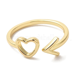 Heart & Arrow Rack Plating Brass Open Cuff Finger Rings for Women&nbsp;RJEW-L123-013G