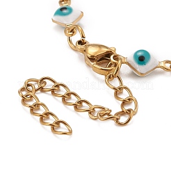 Enamel Rhombus with Evil Eye Link Chains Bracelet&nbsp;BJEW-P271-03G-02