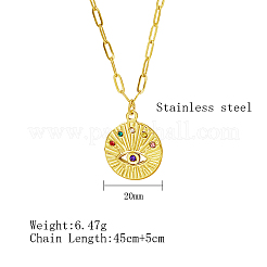 304 Stainless Steel Rhinestone Flat Round with Eye Pendant Necklaces&nbsp;LS9934-1