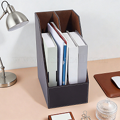 2-Compartment PU Leather & Wood Document Storage Rack&nbsp;AJEW-WH0817-170
