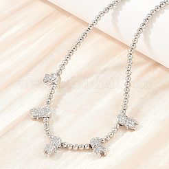 Brass Micro Pave Clear Cubic Zirconia Boy and Round Beaded Necklaces&nbsp;KK-CBA4547-14P