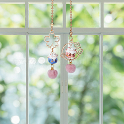 2Pcs 2 Style Lucky Cat Car Charm Porcelain Figurine Hanging Pendant Decorations&nbsp;HJEW-DC0001-05